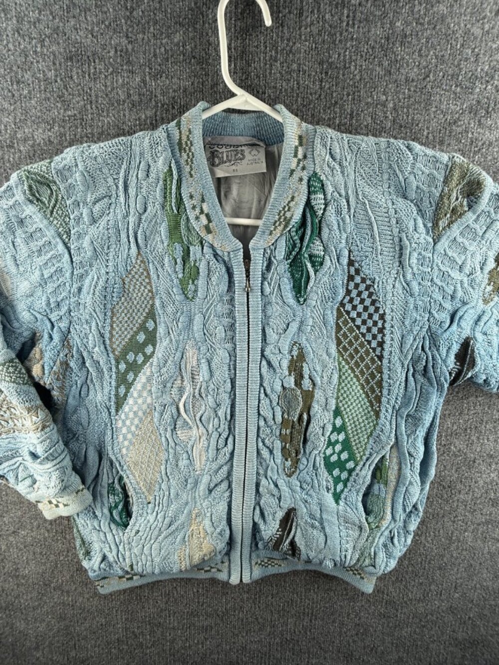 Coogi Australia Sweater Women Knit Blue Green Full Zip Heavyweight Lined Small